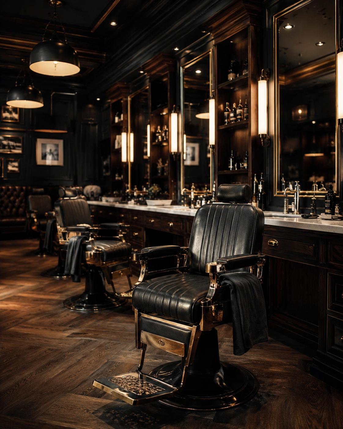 Interior elegante da Barbearia Dom Corte
