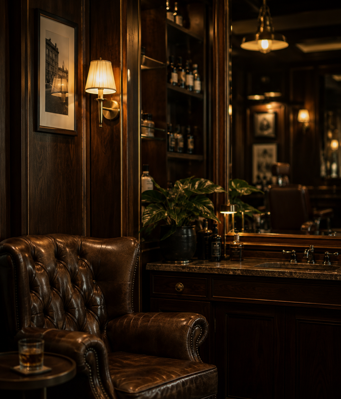 Ambiente interno aconchegante da barbearia