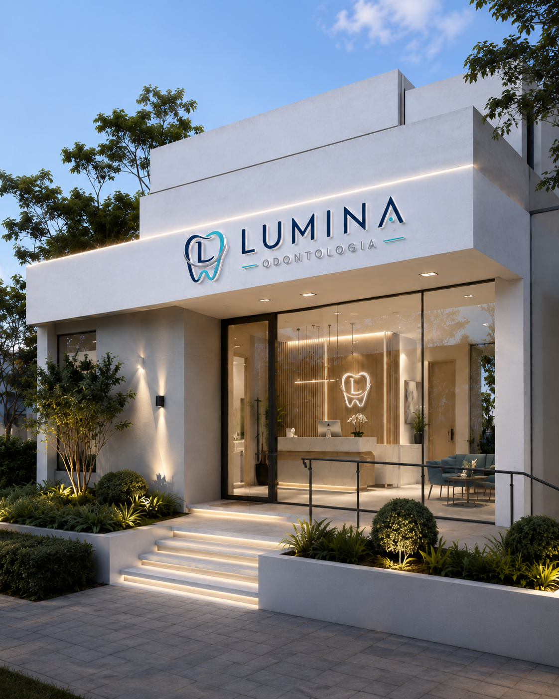 Fachada premium da clínica odontológica Lumina