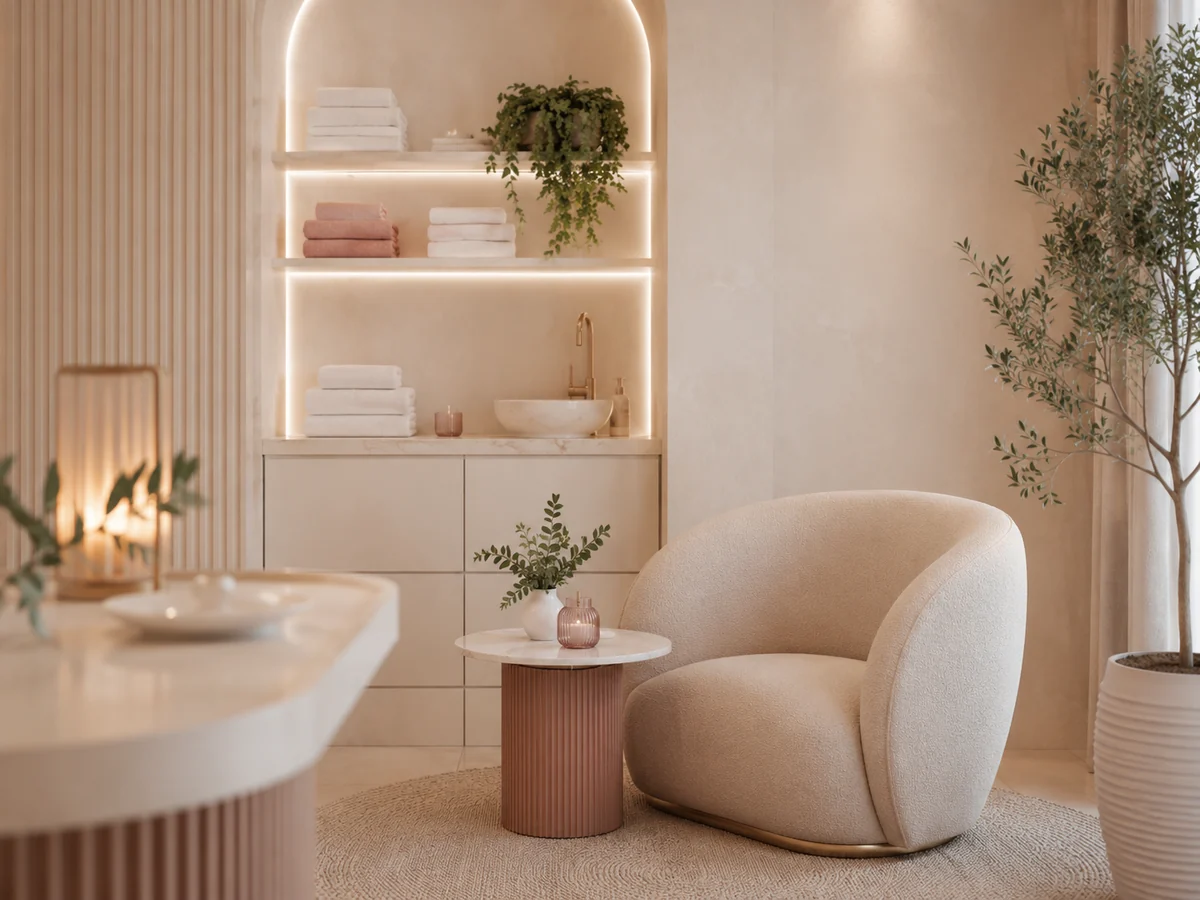 Recepção acolhedora de clínica de estética em Porto Alegre