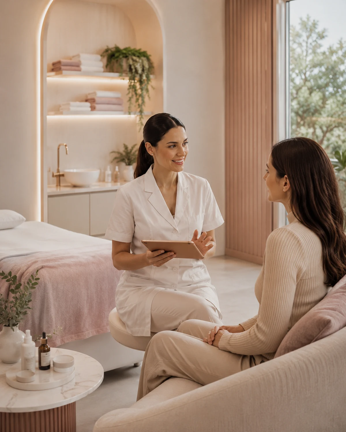 Ambiente de clínica de estética elegante e acolhedor em Porto Alegre